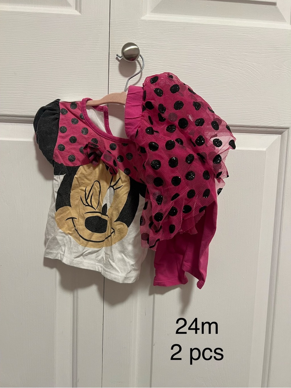 Disney Minnie Mouse Pink & Black Polka Dot Dressy Top Set
